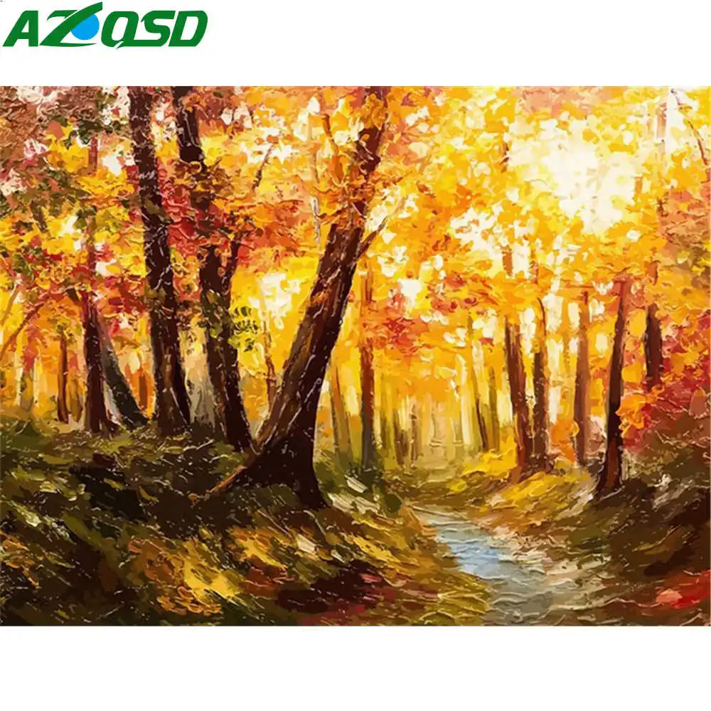 

AZQSD Coloring By Numbers Forest Kits Drawing Canvas HandPainted Pictures Oil Painting By Numbers Landscape Frameless Home Decor
