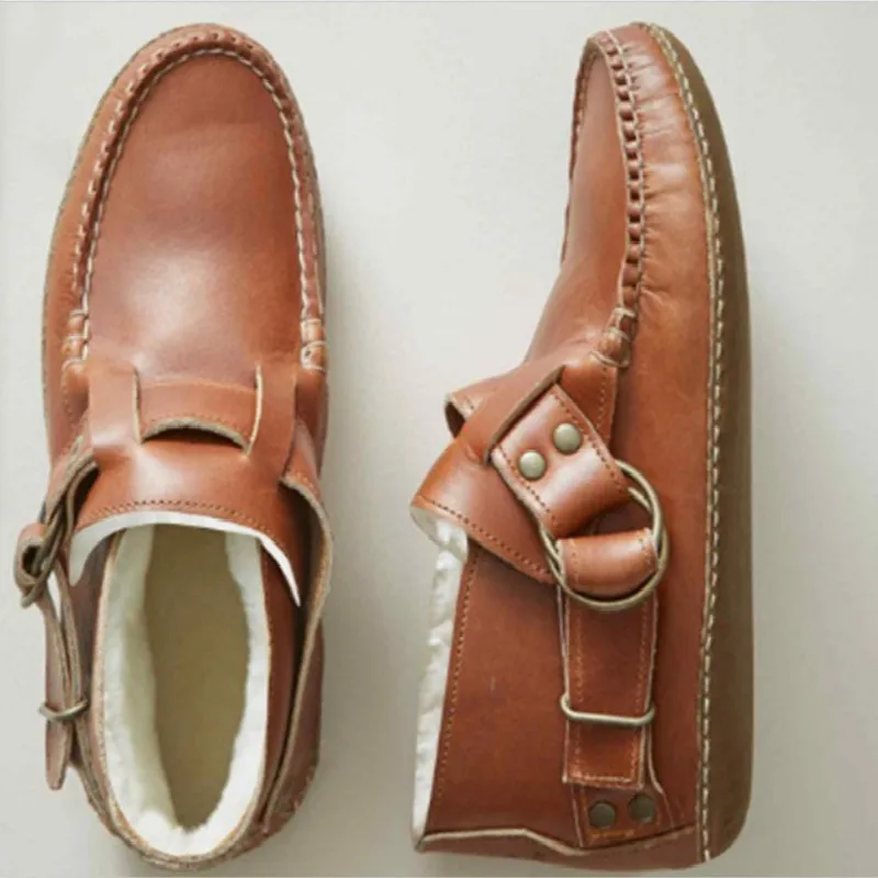 

Women Flats Ladies Shoes Plush Warm Buckle Flock Casual Fashion Shoe Sewing Female Plus Size New Woman Footwear Winter 2020
