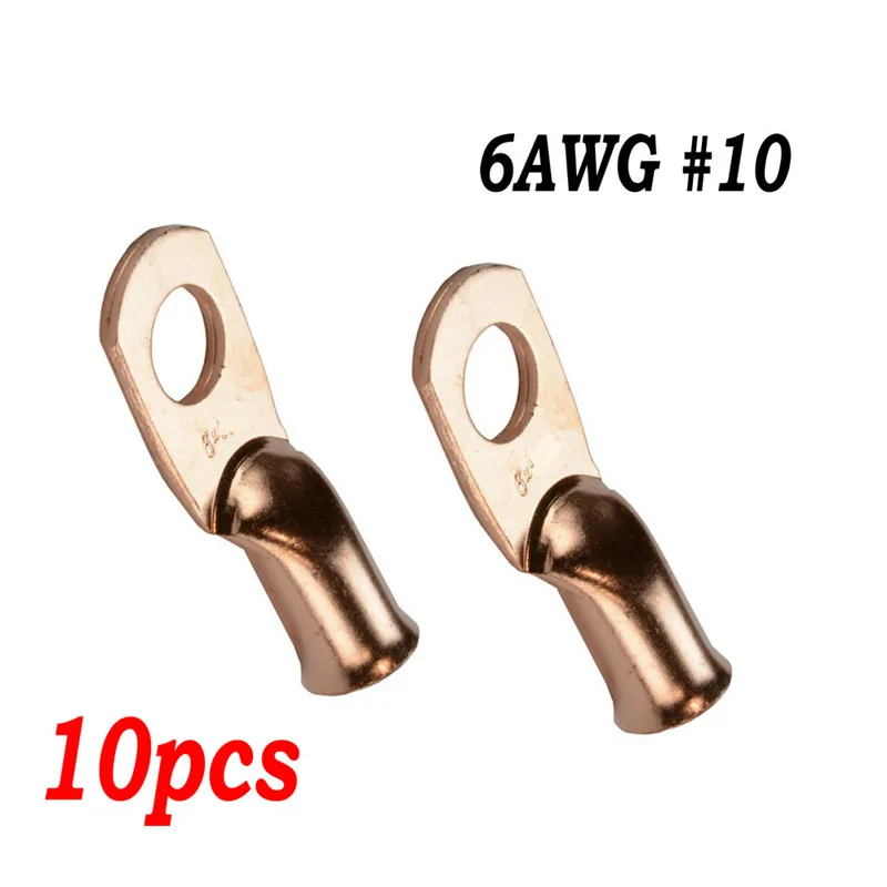 

10 шт. болт отверстие провода Кольцо Терминал Медь 6 AWG Калибр #10 Разъемы автомобиля аудио терминалы комплект