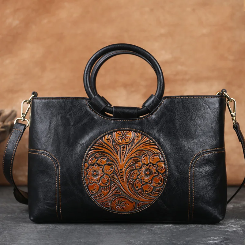 

2021 New Genuine Leather Women Handbag Retro Shoulder Bag For Women Vintage Large Capacity Female Messenger Bags National Style
