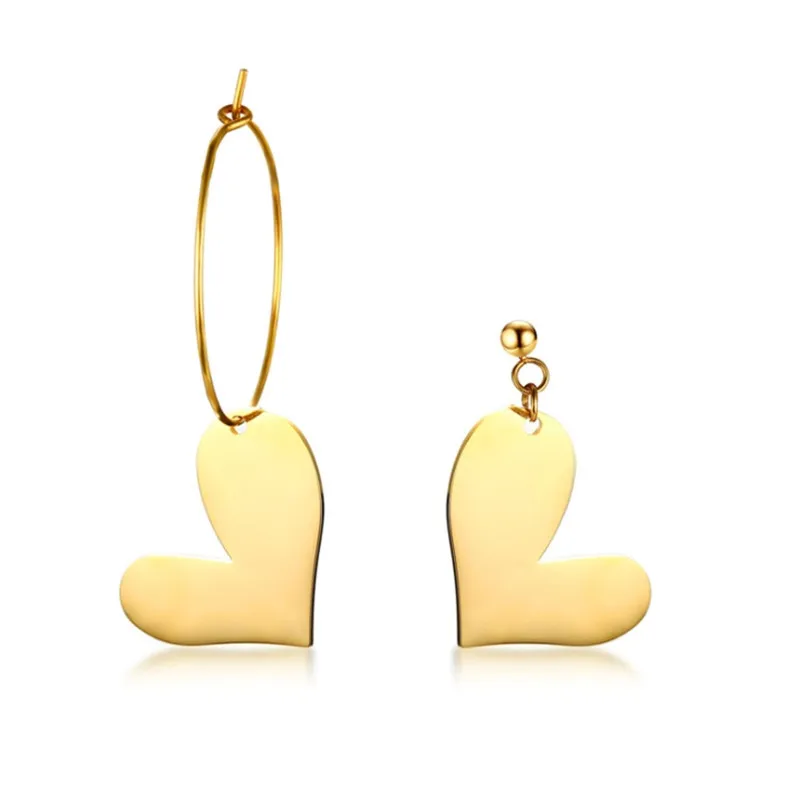 

Elegant Women's Stainless Steel Heart Asymmetric Earrings Gold Earrings