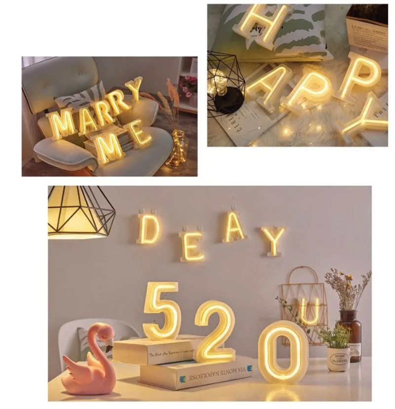 16CM Height 3D White Letters Wedding Decoration Ornaments 0-9 Numbers LED Light Indoor Wall Hanging Birthday Party Xmas Decor