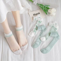 new socks female japanese harajuku ins tide green leaf plaid printed socks korean students shallow mouth socks women