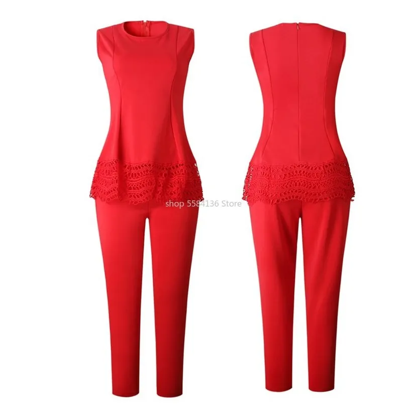 Женский офисный костюм из двух предметов элегантный кружевной лоскутный топ и