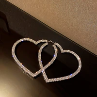 hyperbole full shiny rhinestone big love heart earrings for women gold color alloy hollow heart hoop earrings accessories