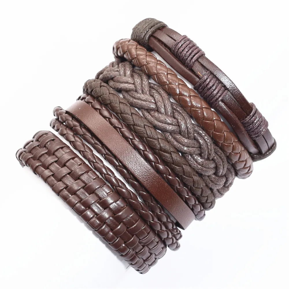 Мужской плетеный браслет ручной работы из натуральной кожи в стиле панк