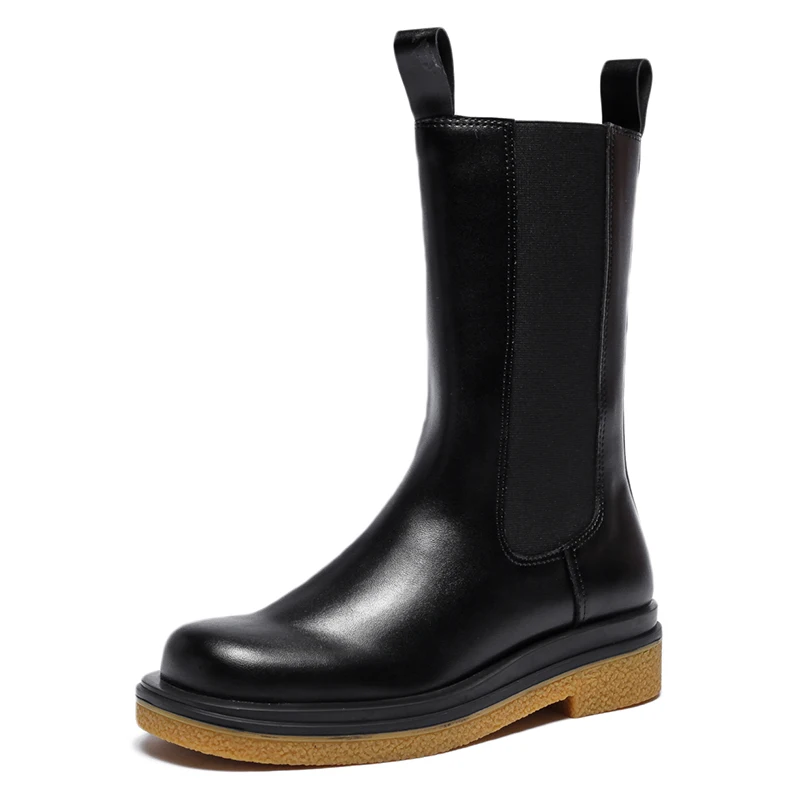 

2021 Autumn And wWnter Chelsea Women's Shoes Round Head Low-heel Middle Tube Thick Bottom Locomotive Women's Boots
