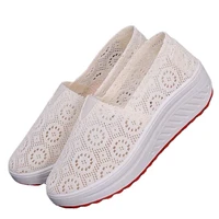 2021 summer women mesh breathable casual shoes printed canvas single shoes platform loafers