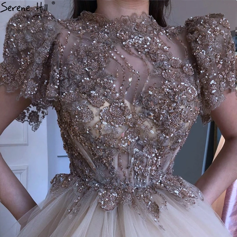 Бальное платье золотистого цвета с коротким рукавом вечерние платья 2021 вышивка