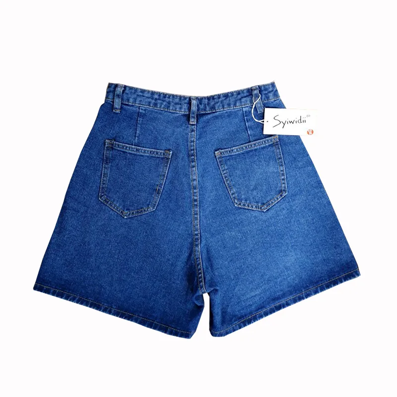 

Syiwidii Streetwear womens shorts button denim high waist short harajuku denim fold wide legs blue shorts hot sale 2021 summer
