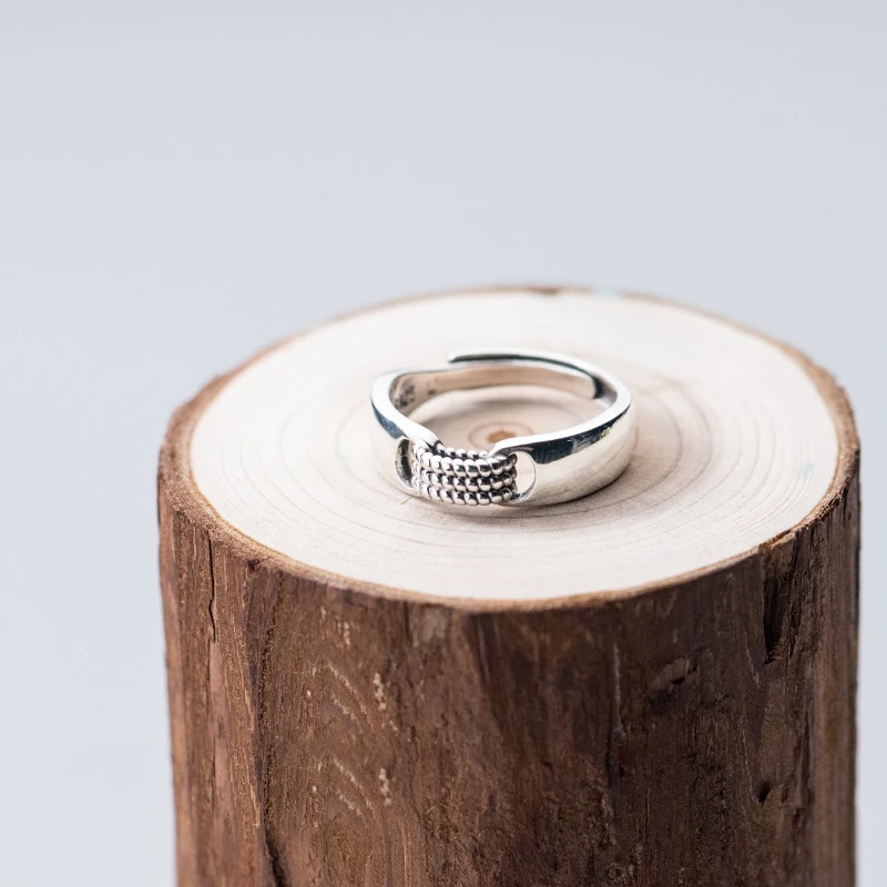 

Ginin Pure 925 Sterling Silver Ring For Female French Vintage Thai Silver Twine Rope Open Ethnic Style Finger Jewelry For Women