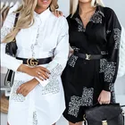 Женское платье-рубашка на пуговицах, Повседневная Блузка с длинным рукавом и V-образным вырезом, мини-платье-рубашка