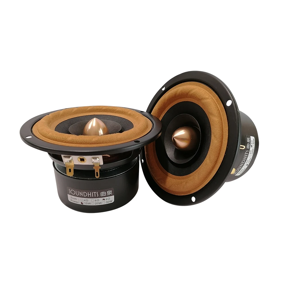 2 Pieces Soundhits SQ-402R 4'' DIY Full Frequency Speaker Driver Mixed Black Paper Cone Shielded 4ohm/15W Round Frame