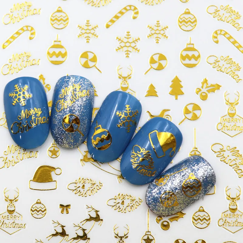 2021 модные самодельные 3D наклейки для ногтей Санта-Клаус белый/золотой/красный