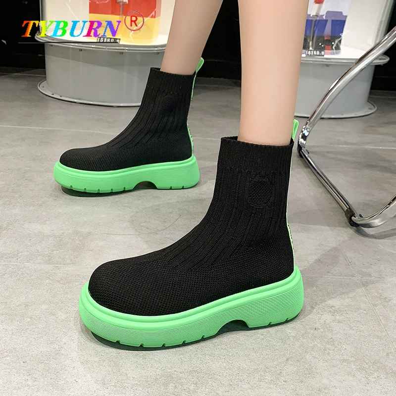 

Thick-soled Platform Women's Shoes Ankle Boots 2021 Winter Fashion Designer Sports Socks Boots Warm Gladiator Motorcycle Boots