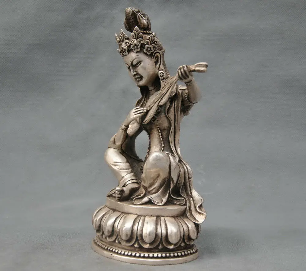 Китайская серебряная статуя Будды Тибета бохисаттва Кван-Инь Сарасвати | Дом и