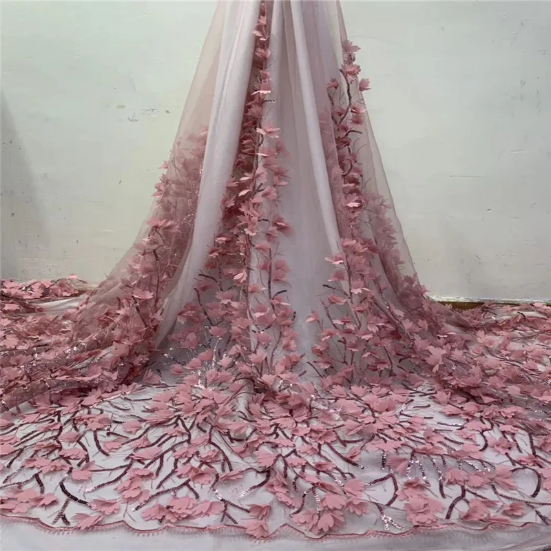 

2019 3D Appliques Flower African French Tulle Net Laces Fabrics With Sequins Embroidery Laces Nigerian Laces Fabrics Allen66-319