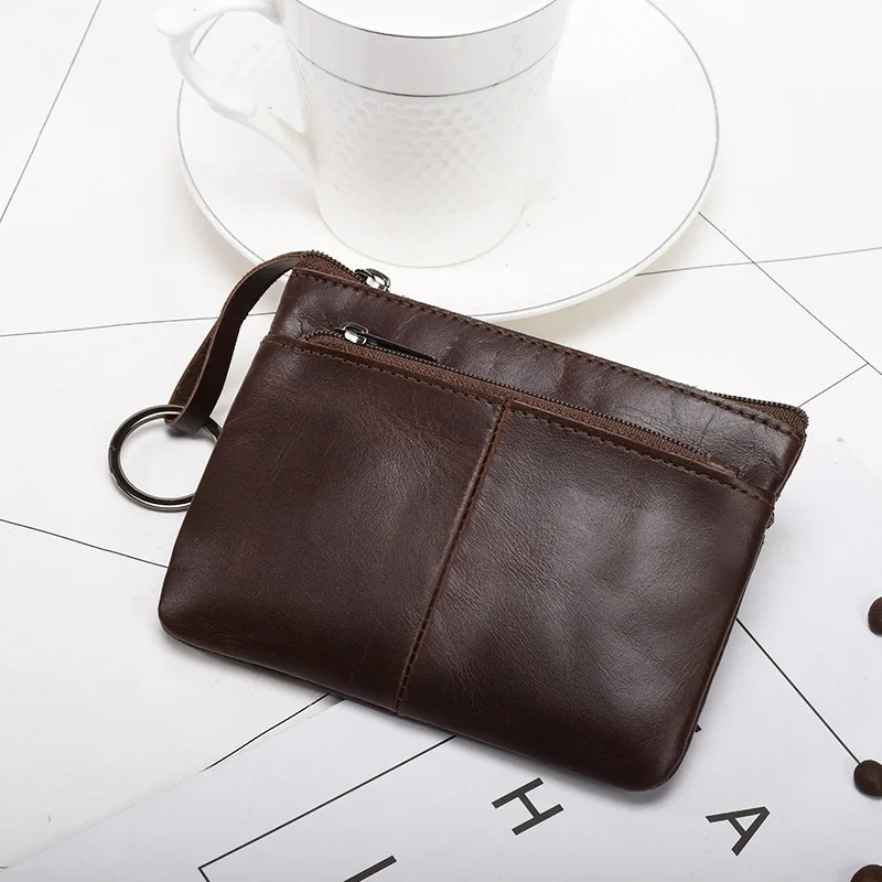 

New Mini Purse For Men Wallet Genuine Leather Zipper Coin Wallet Vintage Short Lady Small Money Bag Male Business Card Holder