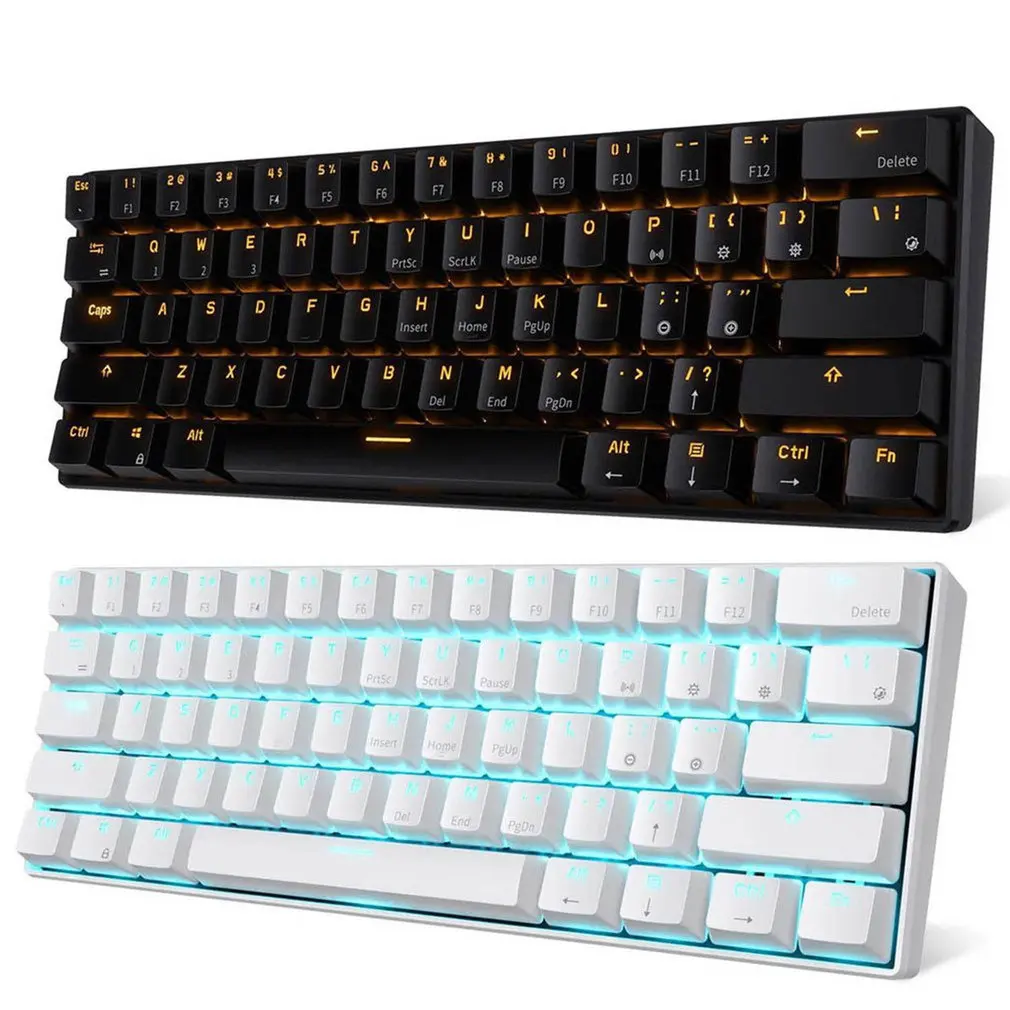 

RK61 Wired Bluetooth Keyboard Dual Mode 60% Golden/ Ice Blue Backlit 61 Key Portable Mechanical Gaming Keyboard