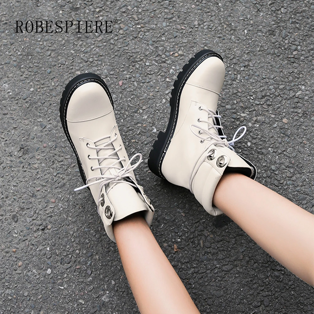 ROBESPIERE/зимние ботинки; коллекция года; теплые женские зимние ботинки на меху с плюшевой стелькой; женская обувь на платформе из коровьей кожи; зимняя обувь на шнуровке; B101