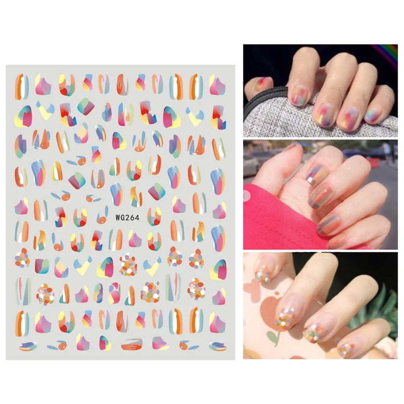 

10PCS Cartoon Line Nail Art Sticker Character Head Nail Slider Color 3D Leaf Flower Nail Art Applique DIY Set