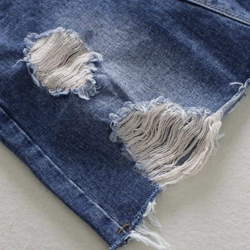 Модная синяя джинсовая юбка карандаш женская сексуальная летняя с рваными