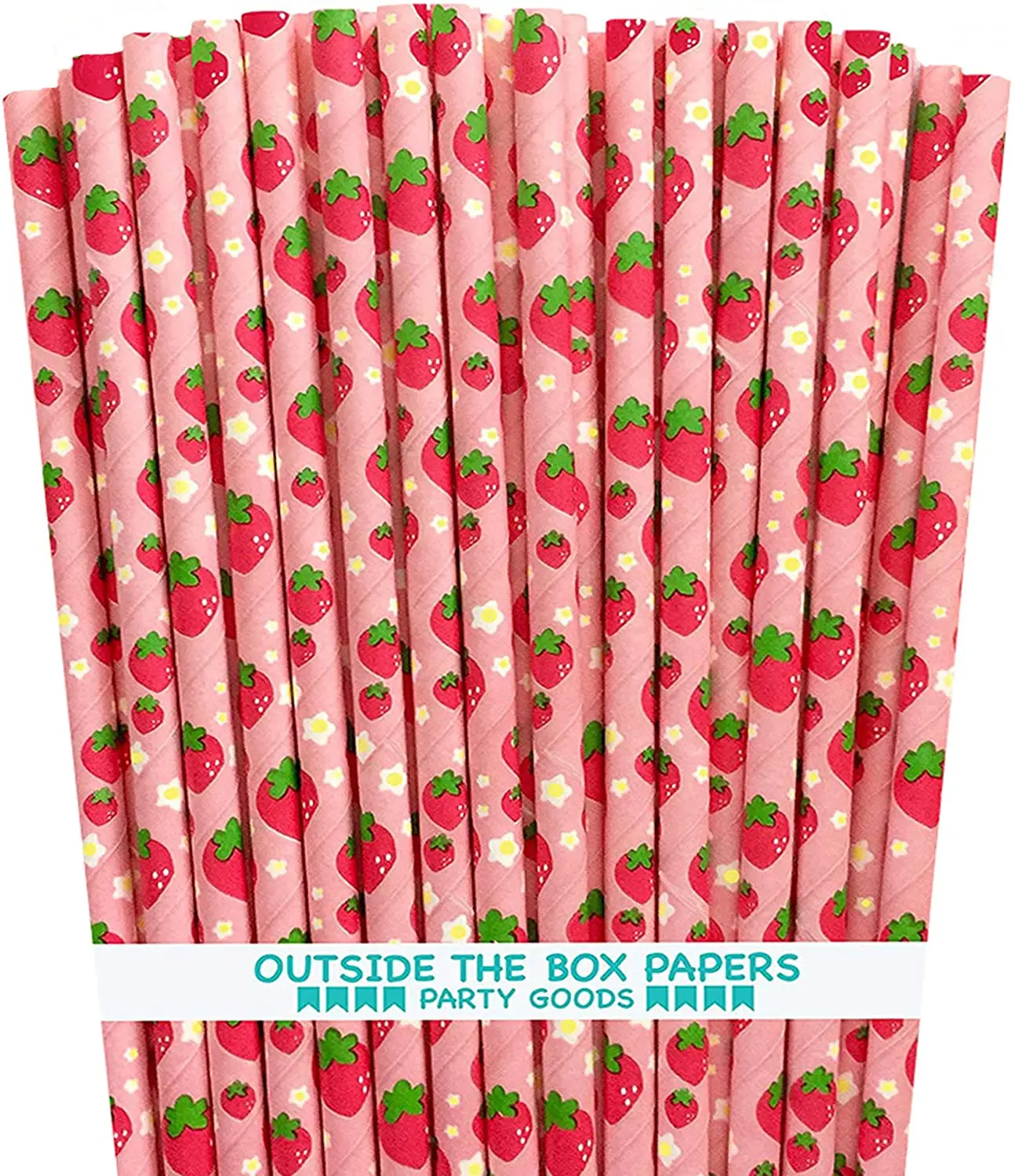 

Strawberry Pattern Paper Straws - Pink Red Green - 7.75 Inches - 75 Pack