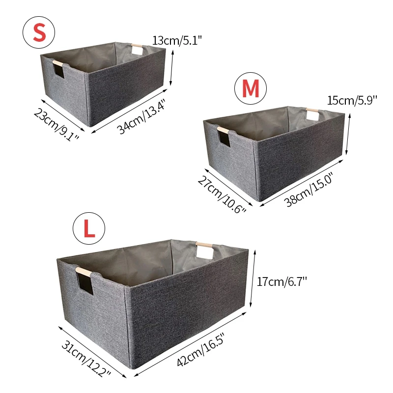 

Folding Storage Basket Toy Storage Closet Clothing Storage Box Sundries Desktop Container Books Organizer Box with Wood Handle