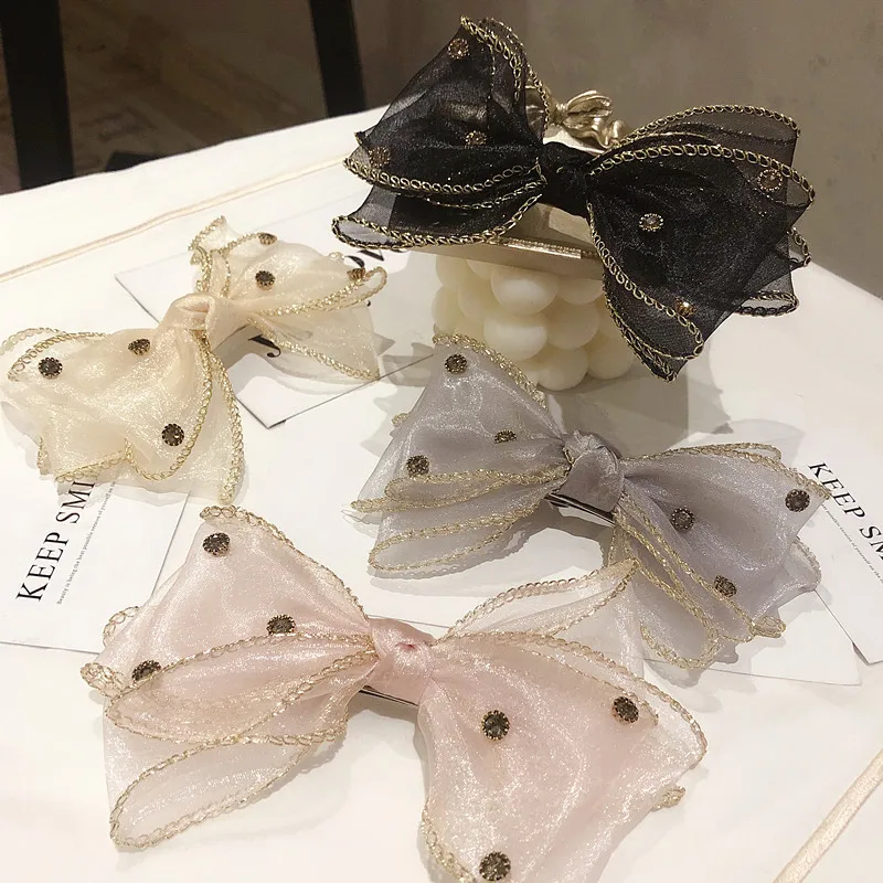 

1PC Lace Mesh Yarn Bow Hairpin Girls Hair Clips Accessories Soild Color Women Big Barrette Hairgrips Fashion Sweet Headwear