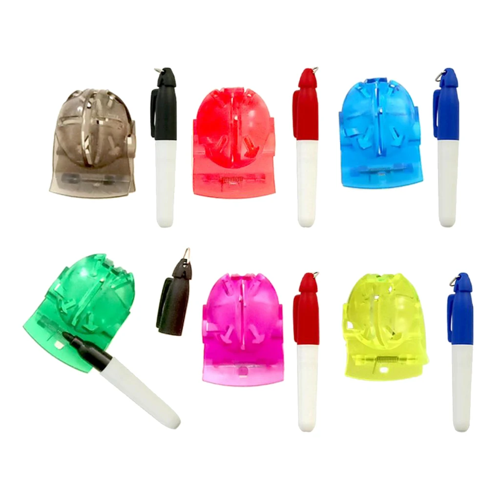

Set of 6 Golf Ball Line Marker Stencil Alignment Putting Tool & 6 Pens Accessory