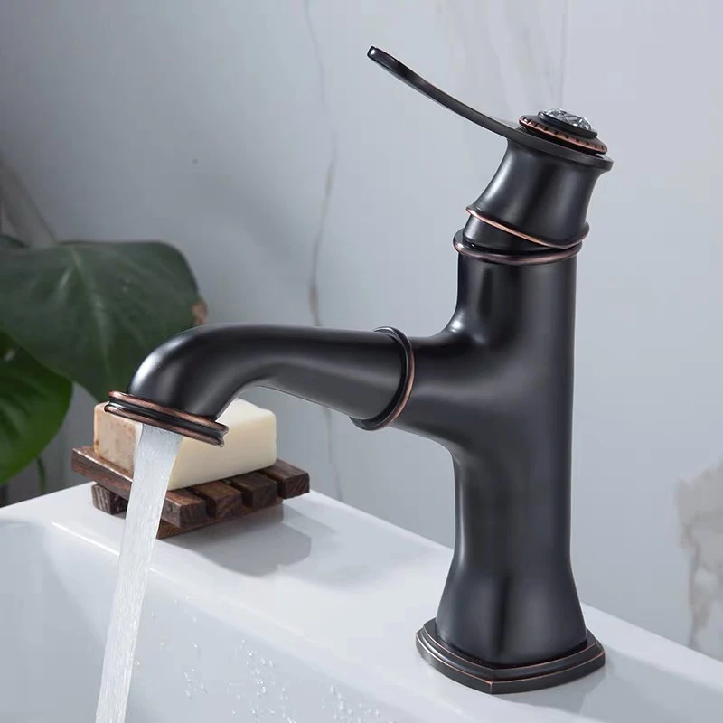 

WZLY Basin Faucets Black Copper Pull Out Bathroom Chrome Basin Faucet Deck Mounted Cold Hot Water Sink Crane Mixer Taps Torneira