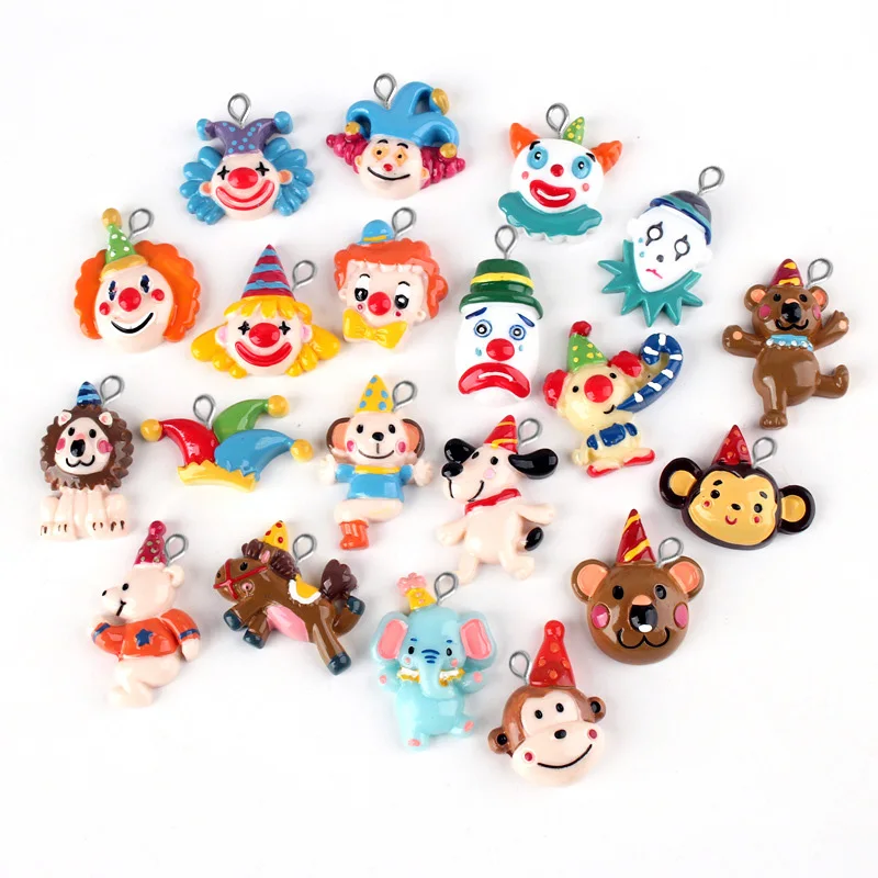 10 шт микс DIY Смола мультфильм ручная роспись цирк подвеска с клоуном кабошон
