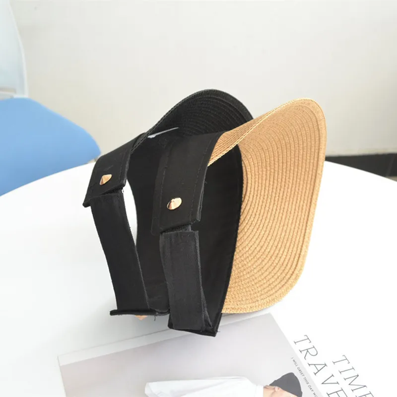 Шляпа женская Соломенная с открытой спиной простая шляпа от солнца жемчугом