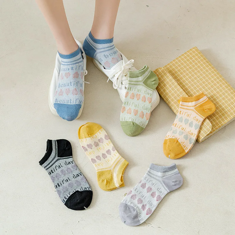 

Japanese Love Socks Women Spring and Summer New Ship Socks Breathable Sweat Absorbing Cotton Socks Thin Invisible Women Socks