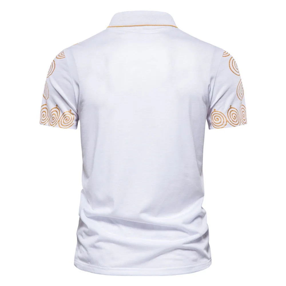 

Summer 2021 Men's Fashion Folk-custom Loose Casual Bronzing Printing Polo Shirt Summer POLO Collar Solid Color