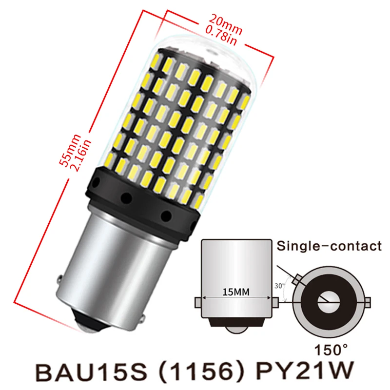 Светодиодная лампа высокой мощности 20 Вт 1x1156 BA15S P21W 144smd CanBus BAU15S PY21W для указателей
