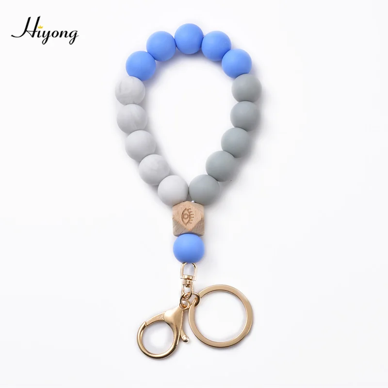 

HIYONG Fashion Wooden Beads Keychain Multicolor Silicone Keyring Large Circle Acrylic Keychains New Keys Accessories for Women