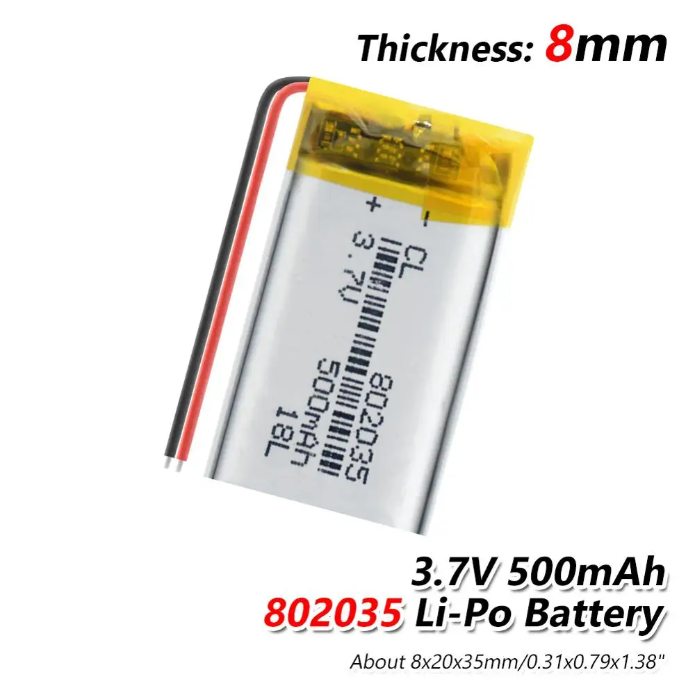

3.7V 500mAh 802035 polymer lithium ion / Li-ion battery For MP3 MP4 Toys DVR Mio mivue 536 mio 518 video recorder mirror dvr