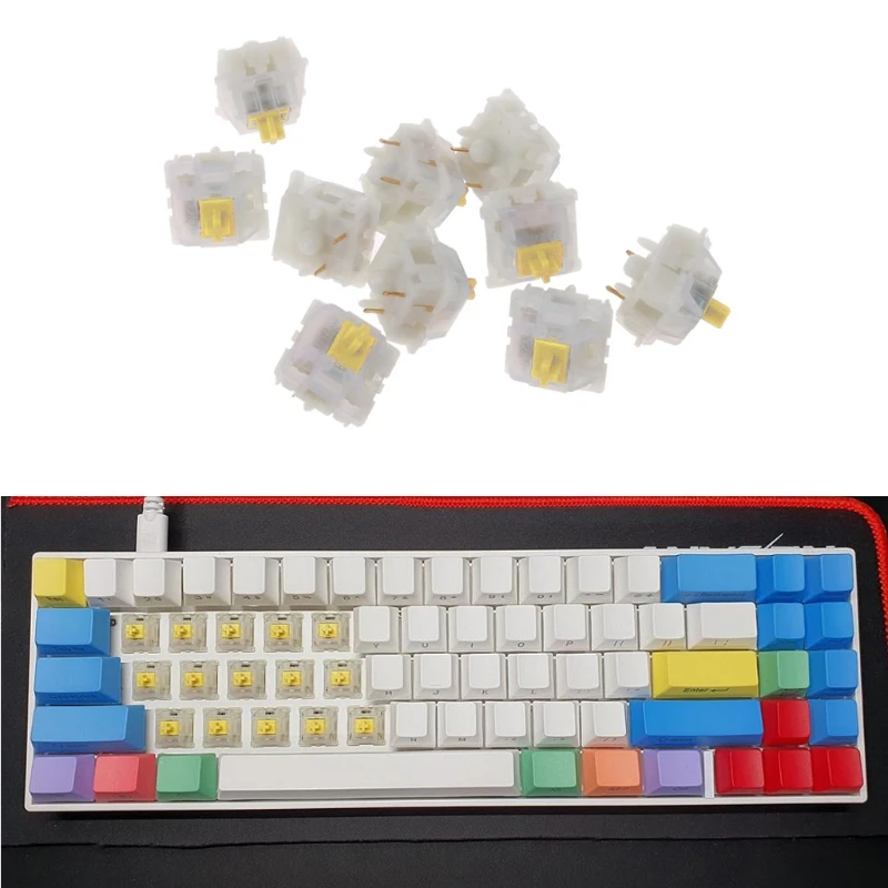 

2022 New 10Pcs Gateron Switche 5Pin Milky Yellow Switch Mechanical Keyboard Gateron MX Transparent Case fit GK61 GK64 GH60