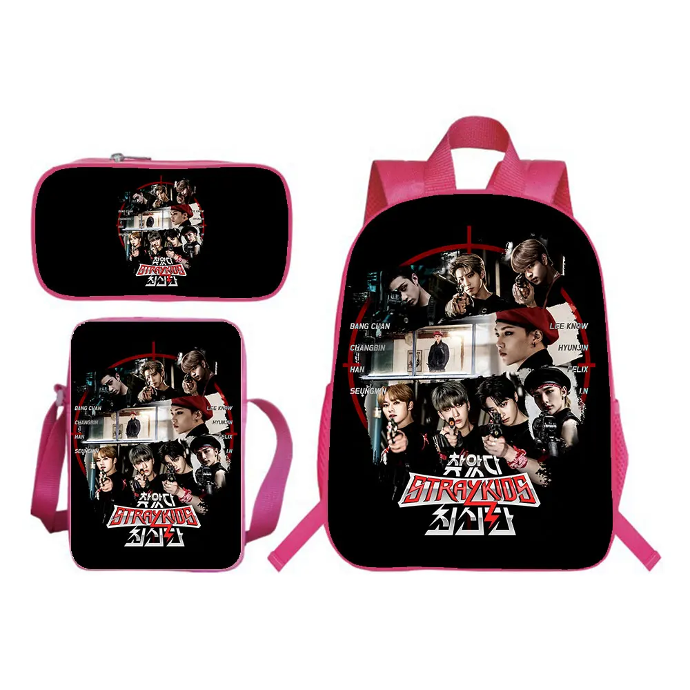 

stray kids Backpack 3pcs Set Boy Girl School Bag Teens Bookbag Rucksack Gift(backpack+shouder Bag+pen Bag)