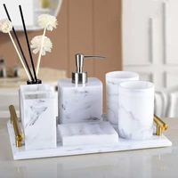 luxury resin bathroom accessories set tray 5pcs set nordic white marble texture resin bathroom kit soap dispenser storage tray