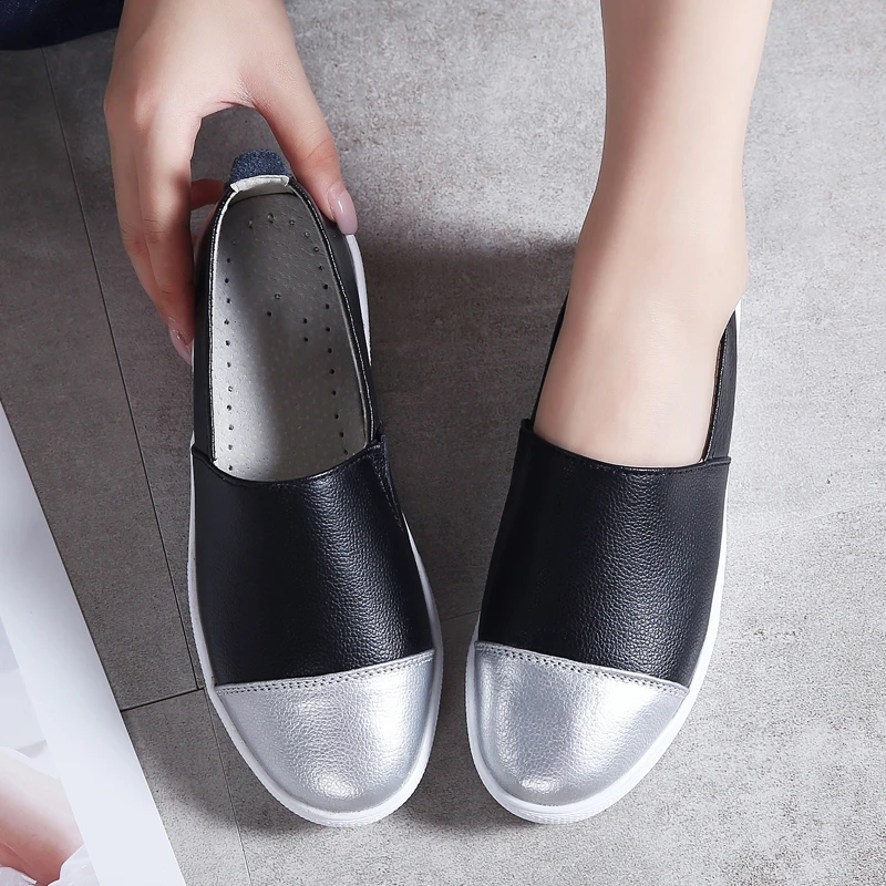 2019 осенние женские кожаные лоферы без шнуровки балетки на плоской подошве цвет