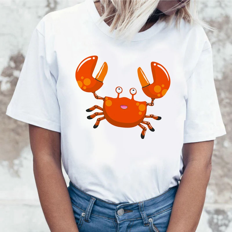 

Cartoon crab printed t shirt women 90s Graphic T-shirt Harajuku Tops Tee Cute Short Sleeve animal tshirt Female Tshirts