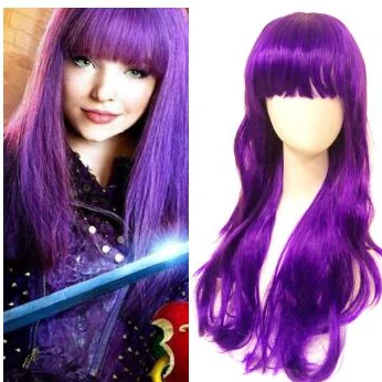 Adrey Evie Evil Mal Cosplay curly long wavy wig Party Halloween Costume purple For Kids Disguise Descendants with straight bangs