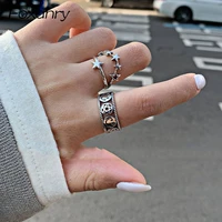 foxanry new terndy 925 stamp rings vintage stars pentagram smiling face anillos jewelry elegant party accessories
