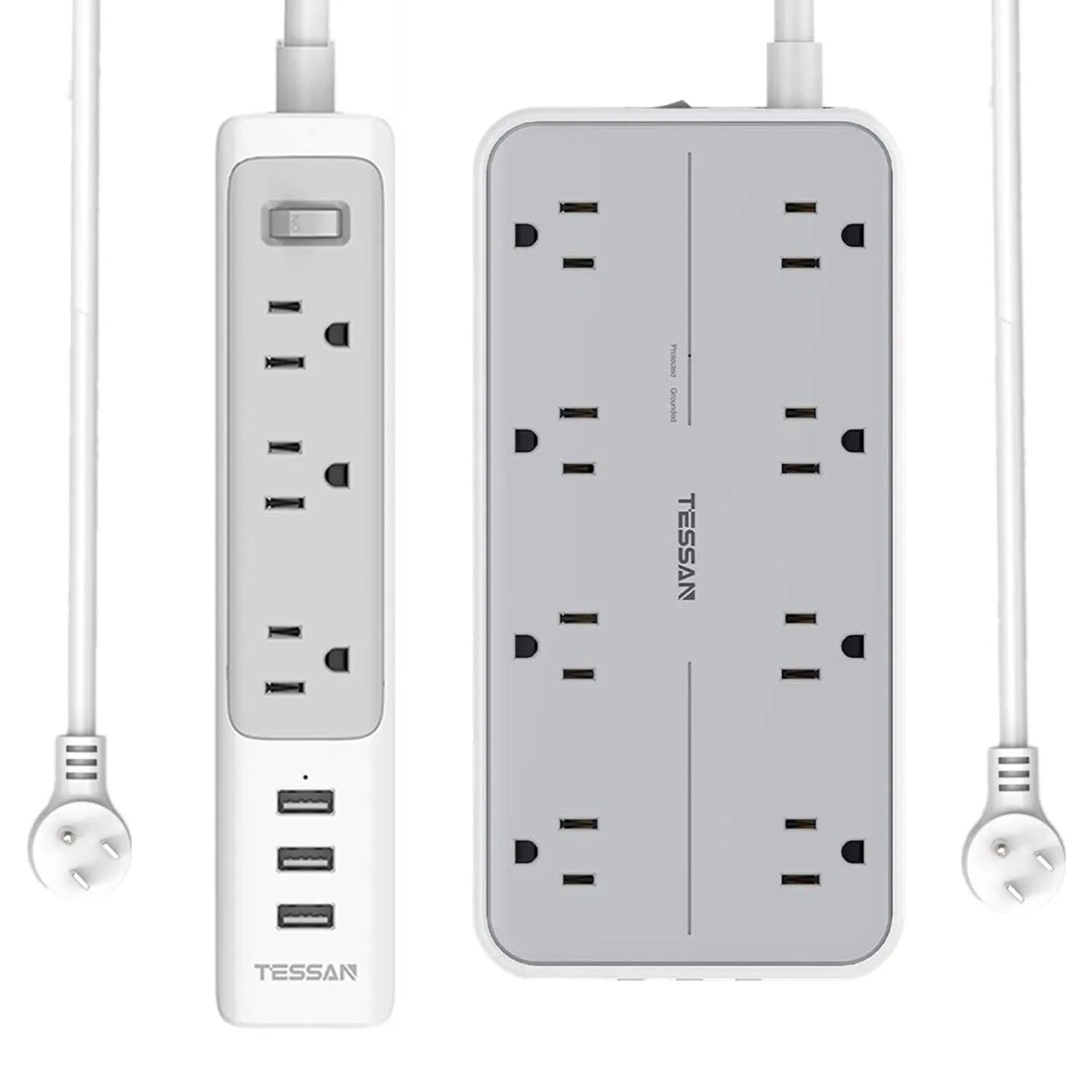 

TESSAN Electrical Socket US Flat Plug Power Strip Surge Protector with 3 USB Port Switch 1.8m Extension Cord Overload Protection