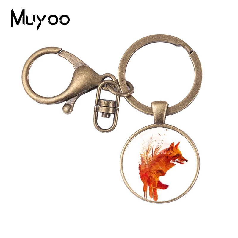 Новинка 2021 милый брелок с рисунком Красной лисы стеклянный купол фото ювелирные