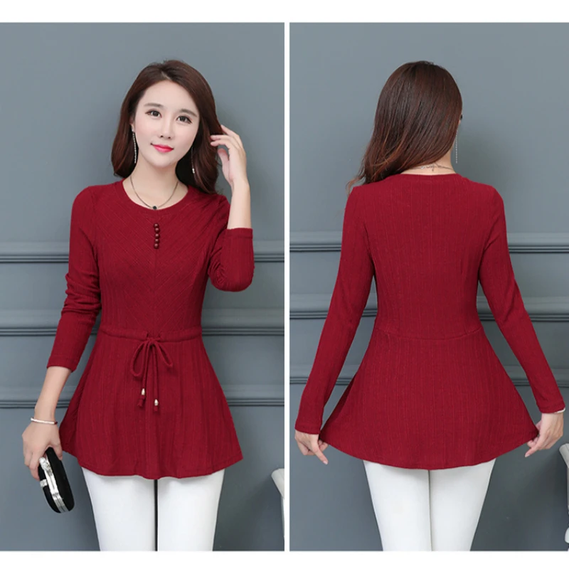 Женская блузка с длинным рукавом и о вырезом однотонная большого размера на