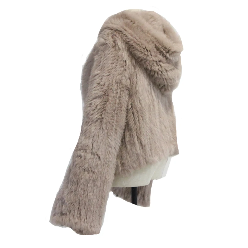 2021 Real Rabbit  Fur Coat With hot sale knitted rabbit fur Jacket with hood Women's rabbit fur knitted cape cloak hooded