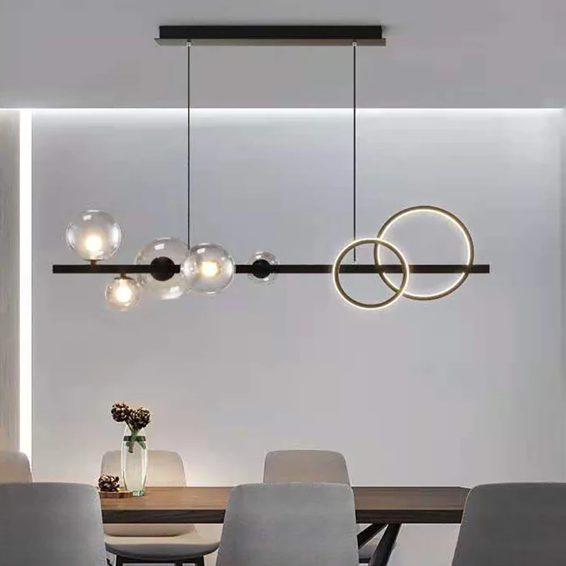 

Nordic Glass Bubble Ball Chandeliers Art Decor Bar Kitchen Living Room Restaurant Pendant Lighting Black Long Pole Indoor Lamp